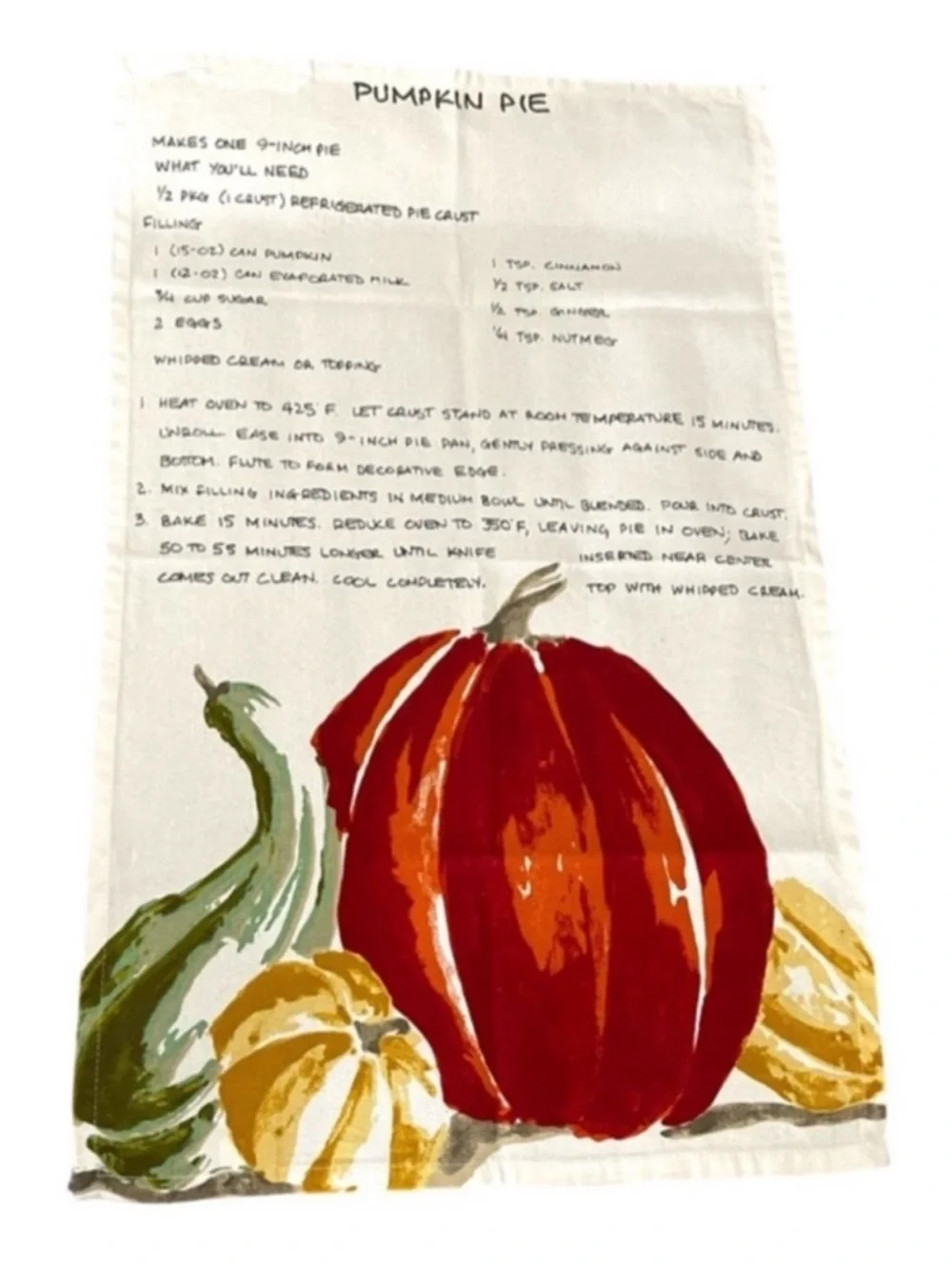 Threshold Kitchen Pumpkin Pie Towel 100% Cotton Cream Orange Red Green